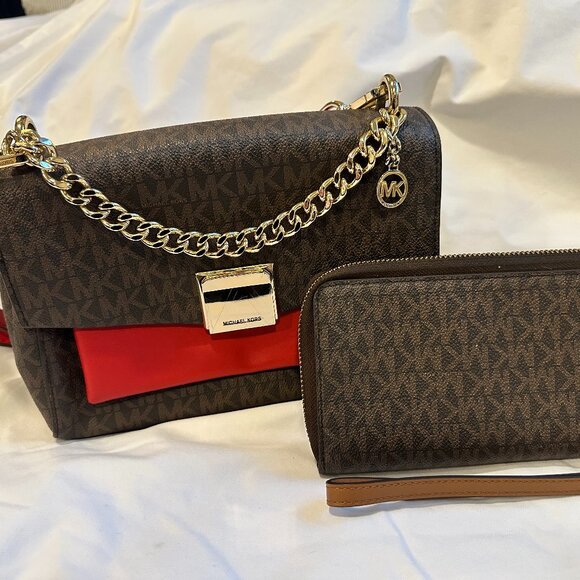 Michael Kors Lita Medium Two-Tone Logo Crossbody Bag & Matching Wallet - Picture 1 of 10